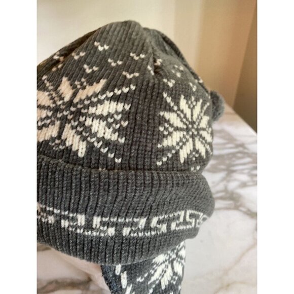 Gray Winter Ski Hat Ear Flaps Snowflake Design - Picture 3 of 5